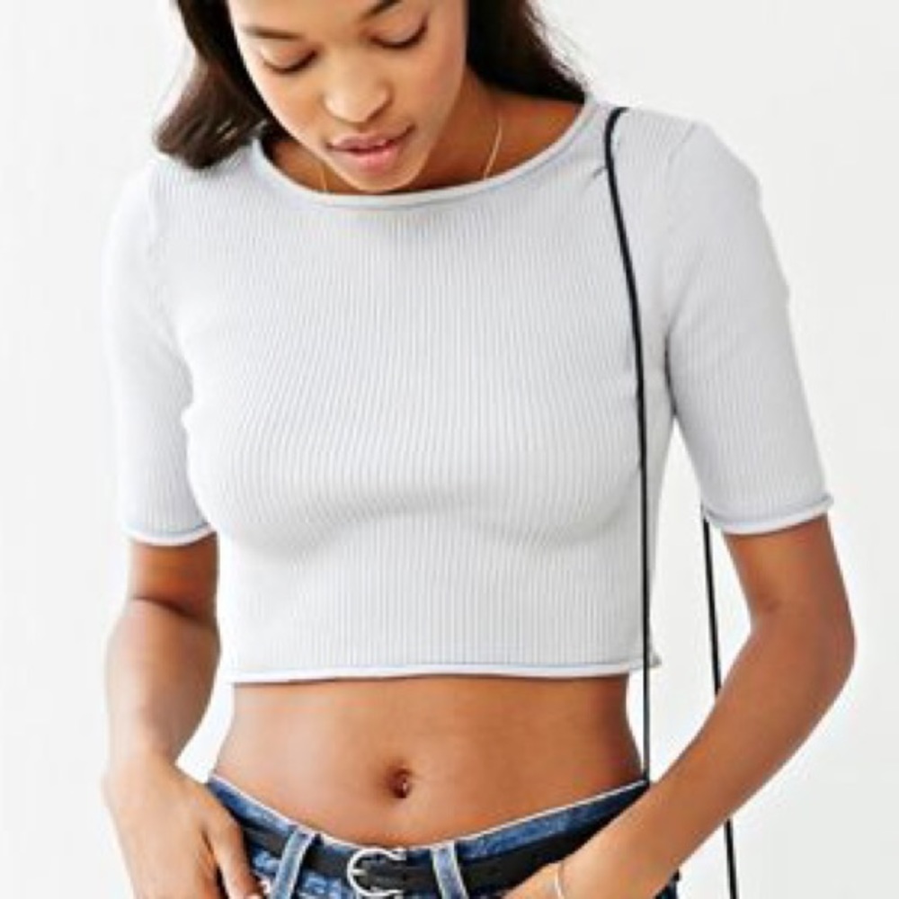 UO Silence+Noise Katie Ribbed Pale Blue Crop Top